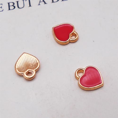 200 pcs Tiny Heart Enamel Charm Gold Plated Alloy Love Pendant Bracelet Earring Keychain Jewelry Crafts 6x8mm - color: Red