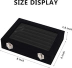 Jewelry Box Rings Organizer Tray 7 Slots Velvet Jewelry Earring Storage Box With Transparent Lid Jewelry Display Case for Girls Women (Black) - color: Black