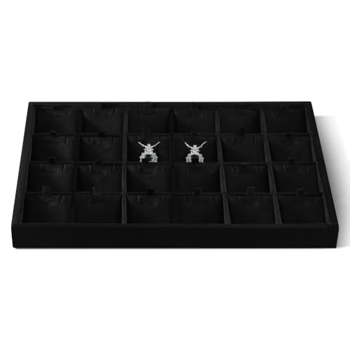 Velvet Necklace Display Tray, Stackable 24 Grid Insert Pendant Necklaces Storage Holder Plate, Jewelry Retail Countertop Organizer (Black) - color: Black, size: 24 Slot Necklace Tray