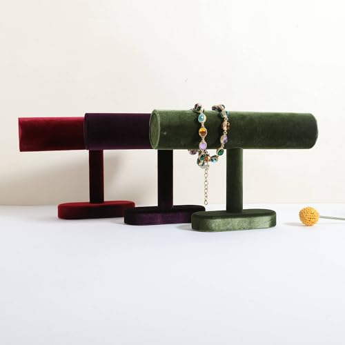 Bracelet T Bar Display for Selling, Wahtch Stand Jewelry Display, Velvet Bangle Holder Organizer【Green】 - color: Green