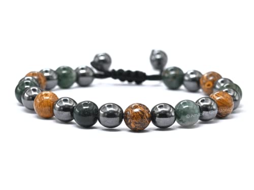 Amazing Gemstone Friendship Bracelets - Moss Agate Mariyam Jasper Hematite Bracelet Set for Men Women Healing Calming Anxiety Stress Relief Gifts Pulseras Para Hombres Mujer Stocking Stuffers - color: Friendship