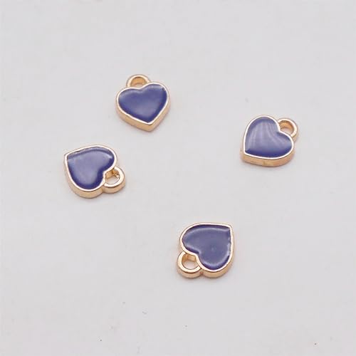 200 pcs Tiny Heart Enamel Charm Gold Plated Alloy Love Pendant Bracelet Earring Keychain Jewelry Crafts 6x8mm - color: Navy