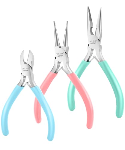 Mr. Pen- Pliers for Jewelry Making, 3 Pack, Chain Nose, Round Nose Pliers Set and Wire Cutter for Beading, Wire Wrapping, Jump Rings, Jewelry Repair, Crafting, DIY - color: Pastel 2