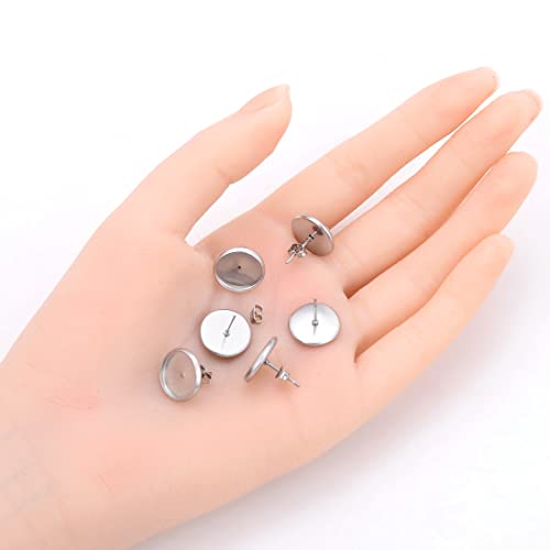 100pcs Adabele 304 Grade Surgical Stainless Steel Hypoallergenic Earring Post Bezel Cup Tray Blank Setting 100 Earnut Backs for 12mm Cabochon Resin DIY Earrings Jewelry Making SJF7-12 - size: 12mm (0.47 inch)
