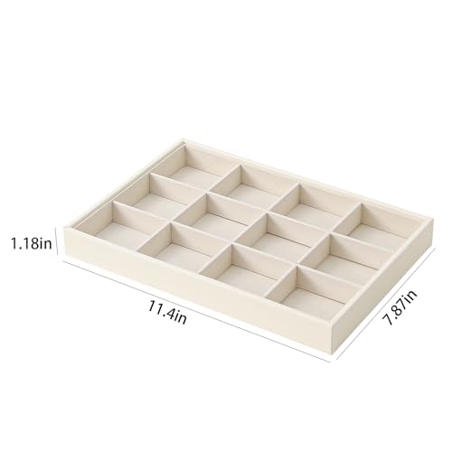 Stackable Jewelry Organizer Tray For Drawers,White Leather Small Earring Storage Tray,Bracelet And Necklace Display Box,Jewelry Ring Display Case (Creamy White 12 Grids) - style: Creamy White 12 Grids