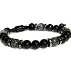 Mens Beaded Bracelet - Stone Jewelry, Black Onyx Hematite Bracelets, Mens Accessories, Adjustable - style: Spectral Gleam