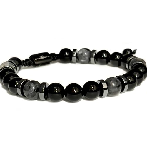 Mens Beaded Bracelet - Stone Jewelry, Black Onyx Hematite Bracelets, Mens Accessories, Adjustable - style: Spectral Gleam