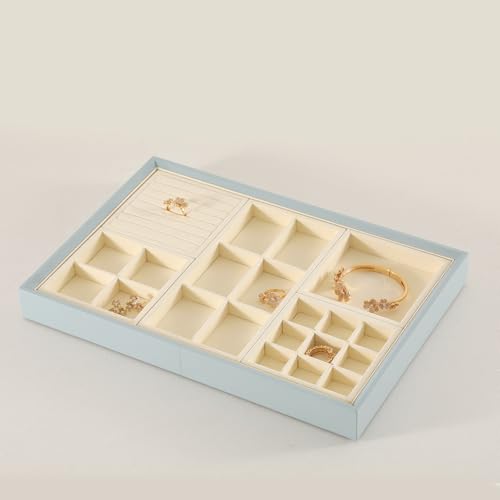 Dark Blue Jewelry Display Tray Ring Necklace Earring Bangle Organizer Multifunctional Storage Case for Jewelry Showcase (Long 6 Grids Tray(beige)) - color: 28-6 Gird Tray