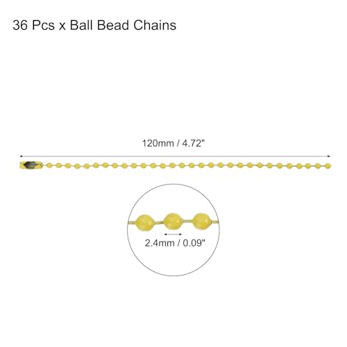 MECCANIXITY Ball Bead Chain Beaded Necklace Chains 5 Inch Adjustable Metal Ball Chains 2.4mm/0.1inch Keychain for Jewelry Making,DIY Craft Projects,Pack of 36(Yellow) - color: Yellow