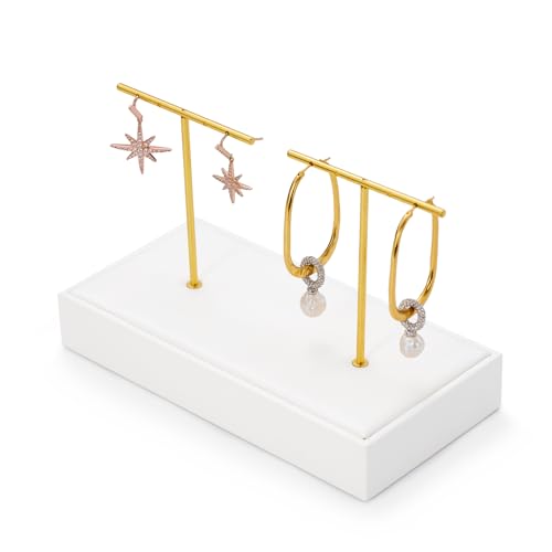 2 Slot PU Leather T-bar Earrings Jewelry Stand Holder Earring Display Rack (White) - size: 6.3" x 3.15" x 4.13"