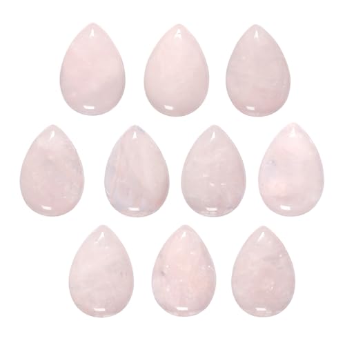 TUMBEELLUWA 10 Pcs Teardrop Crystal Beads for Jewelry Making, Rose Quartz Cabochon Stone Flat Back Beads for Crafting 24x34 mm - color: Pink, size: 24x34 mm
