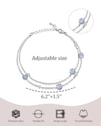 Rhinestone Birthstone Blue Bracelet for Women, Adjustable Silver Plated Chain Bracelet with Lobster Clasp and Extension, Dainty March Birthstone Link Bracelet Gift for Birthday or Anniversary Christmas Jewelry