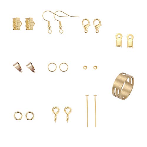 Pandahall Golden Jewelry Beading Starter Kits with Brass Crimp End Caps and Jewelry Findings for Bracelet Necklace Earring Making Repairing - color: Golden