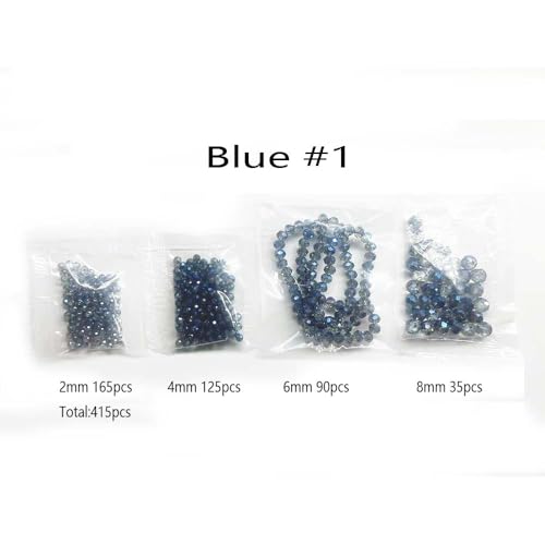 415pcs Rondelle Crystal Glass Beads 2mm 4mm 6mm 8mm Mixed Sizes, Faceted Briolette Spacer Czech Seed Loose Beads for DIY Jewelry Making (Blue) - color: Blue