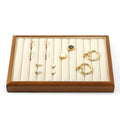11 Slots Solid Wood Jewelry Tray Microfiber Ring Earring Drawer Organizer Holder for Storage Display (Cream White) - style: 11 Slot