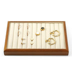 11 Slots Solid Wood Jewelry Tray Microfiber Ring Earring Drawer Organizer Holder for Storage Display (Cream White) - style: 11 Slot