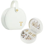 Travel Jewelry Case, Elegant Half-Moon Design with Golden Accents, Detachable Handle, White Personalized Accessory Organizer, Fashion-Forward Gift for Women and Teens(T) - style: T