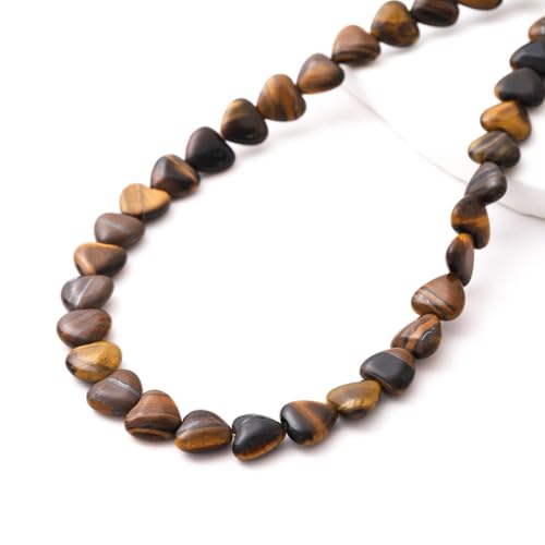 10mm Natural Tiger Eye Stone Beads Heart Shape DIY Loose Gemstone Energy Healing Crystal Charms for Jewelry Making Handmade - color: Tiger Eye