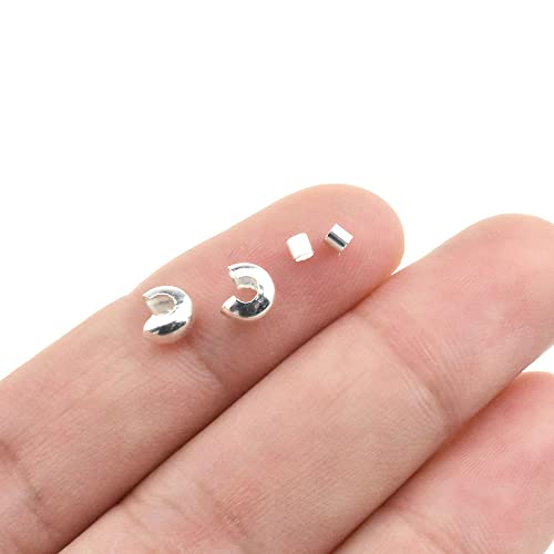 2mm Tiny Tube Crimp Beads and 4mm Crimp Bead Knot Covers Half Round Easy to Position Two Sides Keep Flush Close Neatly Evenly Stop Wire Wear No Irritate for Jewelry Craft Silver 90sets - size: 4mm-2mm-Silver-90Pcs