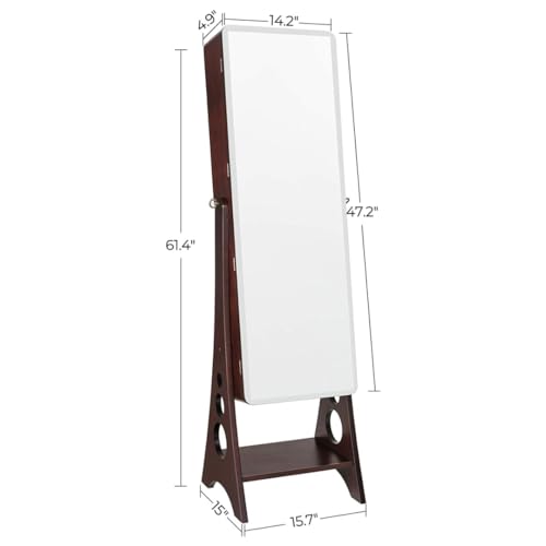 Hives and Honey Aria Standing Jewelry Armoire Mirror – LED Lit, Velvet Interior, Lockable, Ample Storage, Beveled Full-Length Mirror, Space-Saving Design, Walnut