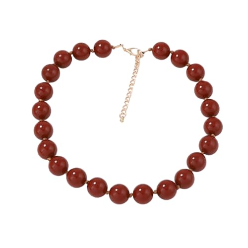 Caiyao Bohemian Colorful Acrylic Round Beaded Choker Necklaces Handmade Adjustable Resin Beads Clavicle Rope Necklace for Women Men Ethnic Costume Party Vacation Jewelry Gifts - color: Brown
