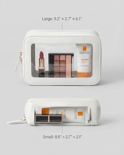 LETGO Clear Makeup Bag Set,Portable Clear Makeup Bag Waterproof Travel Makeup Brushes Bag Makeup Pouch TSA Approved Toiletry Bag Women Traveling Car Accessories for Girls (Dual Beige) - color: Dual Beige