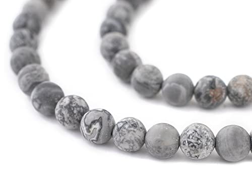 The Bead Chest Matte Grey Picasso Jasper Beads (8mm): Organic Gemstone Round Spherical Energy Stone Healing Power Crystal for Jewelry Bracelet Mala Necklace Making - color: Grey Picasso Jasper, size: 8mm