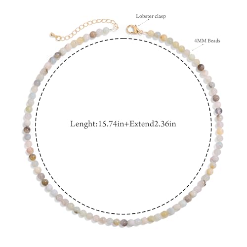 Crystal Choker Necklaces for Women,4mm Handmade Natural Stone Choker Beaded Necklace Healing Crystal Necklace Gemstone Bead Necklaces for Women - color: Amazonite