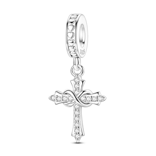 Cross Charms For Bracelets, Sterling Silver Butterfly Charms For Pandora Bracelets, Dangle Pendants & Bead Charm For DIY Jewelry - color: Cross