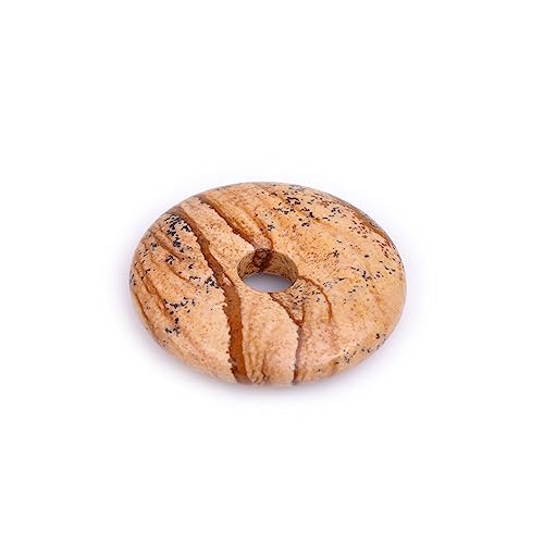JOE FOREMAN 30mm Picture Jasper Natural Gemstone Ring Circle Donuts Pendant Charms Beads for Jewelry Making 1Pcs - color: Picture Jasper, size: 30mm