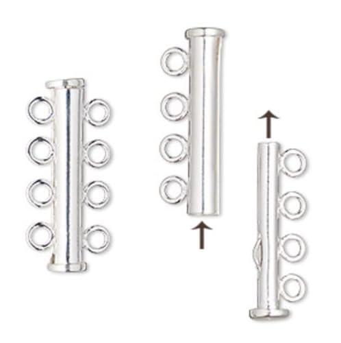 2pcs Adabele Authentic 925 Sterling Silver 4 Strands Multi-Strand Slide Lock Tube Clasp Set 25mm Hypoallergenic Nickel Free for DIY Layering Jewelry Making SS188 - color: Sterling Silver, size: 4-Strand Clasp - 2pcs