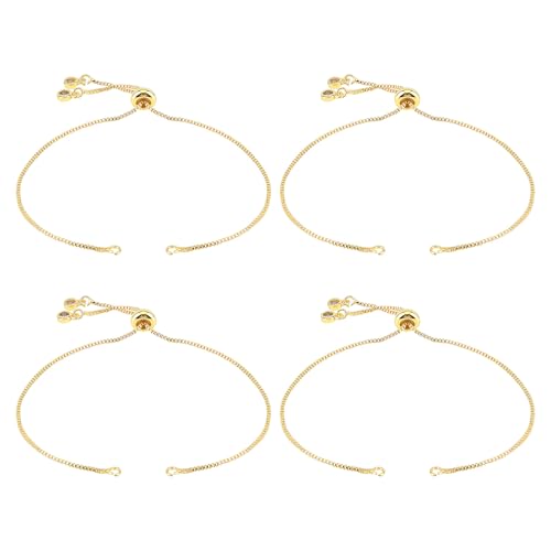 4pcs Adjustable Slider Bracelet for Jewelry Making, Bracelet Extender Chains with Rhinestones Ends Slider Extender Chains for Women DIY Bracelets Jewelry Craft Supplies(18K Gold)