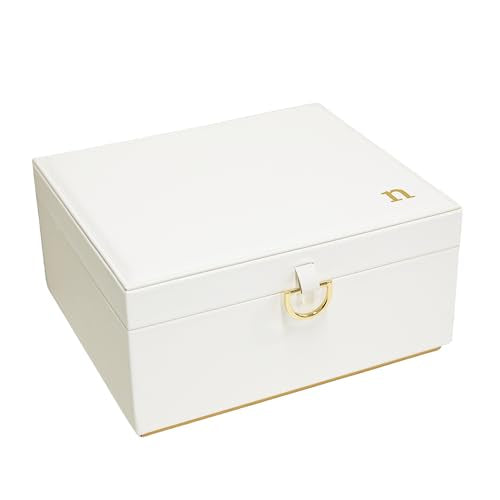 COLLECTIVE HOME - Monogram Jewelry Box with Mirror, Custom Gold Letter Engraving, Elegant Jewelry Organizer with Removable Tray, Gift for Mother’s Day, Girlfriend, Birthday (n) - color: n