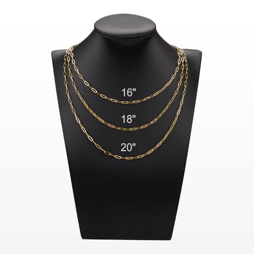 YOUBEIYEE 10 Pack Gold Plated Stainless Steel Necklace Chains Bulk Dainty Paperclip Chain Necklace for Women - color: Gold, size: 20inch (2.5x6.5mm)