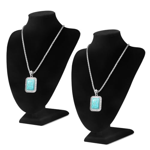 Flexzion Necklace Bust Display Stand (2 Pack) - 10 Inch 3D Mannequin Black Velvet Necklace Display Holder for Home, Boutique & Trade Shows - Jewelry Display for Selling Necklace, Pendants, Lockets - color: Black Velvet, size: Small (2 Pack)