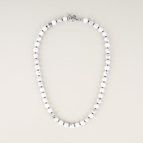 GAVU Hand-knotted Men's Beaded Necklace, Crystal Necklace for Men - color: Howlite, size: 24"
