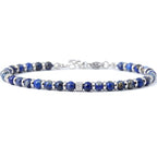 Ganbatte Handmade Beaded Bracelet, Natural Stone and Silver Stainless Steel, Boho Style Women's Jewelry - color: Lapis Lazuli