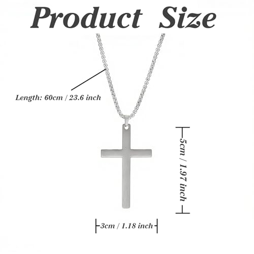 Cross Necklace for Men Silver Premium Alloy Solid Color Cross Pendant Necklace for Men Women Teens - color: Silver-Stainless Steel-20in