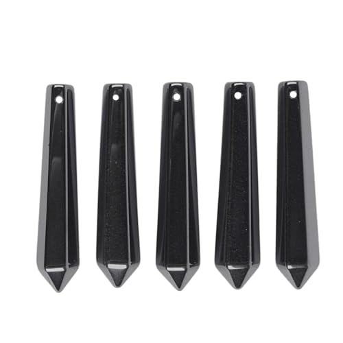50mm Natural Hematite Hexagonal Wand Jewelry Making Crystal Pointed Chakra Reiki Healing Beads 2mm Hole Drilled(Pack of 5) - color: Hematite
