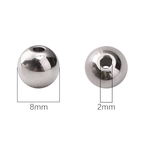 304 Stainless Steel Round Beads 8.0mm 80pcs Spacer Beads for Jewelry DIY Making and Repairing - size: 8.0mm