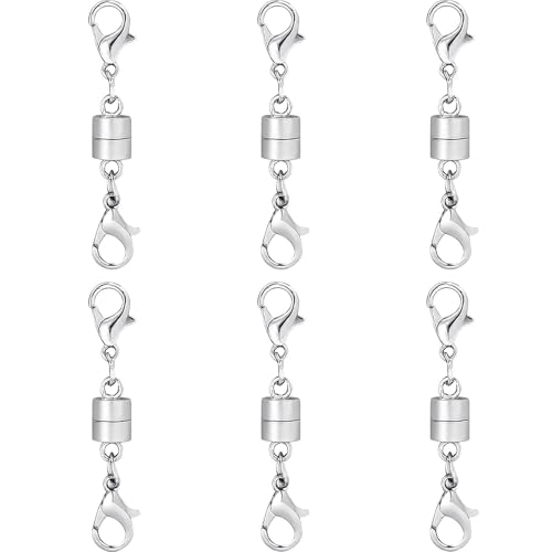 Magnetic Necklace Clasp and Closures with Double Lobster Clasp, 14K Silver 6PCS Jewelry Extenders for Women Necklaces, Bracelets & DIY Crafts - color: 6pcs silver
