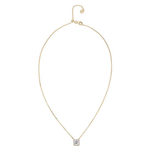 PAVOI 14K Gold Plated Post Faux Diamond Round Solitaire Pendant Halo Necklace | Gold Necklace for Women | Slider Adjustable - style: Princess