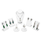 MOOCA Jewelry Display Set, Necklace Display Bust, Earring Organizer, Ring Holder Stand for Showcase and Store, Premium Fabric - color: 3) 7 piece. White Faux Leather