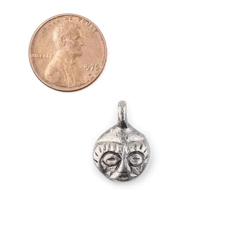 The Bead Chest African Silver Mask Charm Pendant (19x14mm): Genuine West African Mask Design for DIY Jewelry & Necklaces - color: Silver, size: Round Charm (19x14mm)