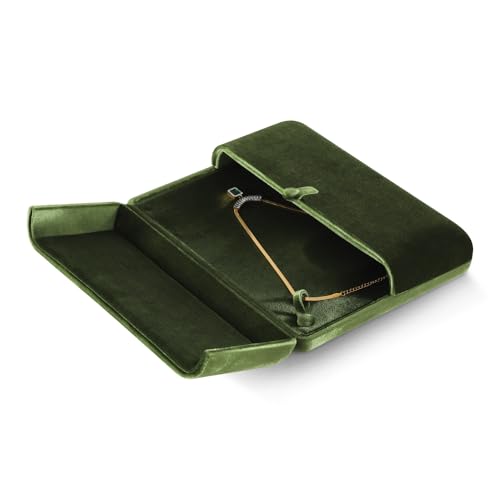 Resilient Velvet Large Necklace Box, Jewelry Organizer for Women Girls Bridal, Anti-Tangle Pendant Necklace Storage Case for Home Wedding Proposal Engagement Retail Display (Green) - color: Green, size: Large Necklace Box
