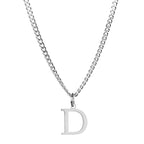 Men’s Minimal Initial Necklace, Stainless Steel Gold Silver Tone 26 Letters Pendant Necklace for Men Women 3.5mm Cuban Chain Waterproof - style: D