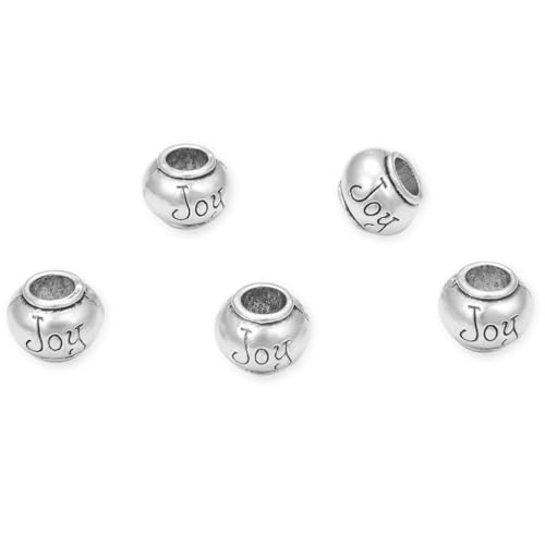 20pcs Joy Beads Large Hole Happiness Round Loose Beads (4.5mm Hole) Antique Silver Metal Spacer for DIY Craft Jewelry Making MEC-C10 - size: Joy Bead