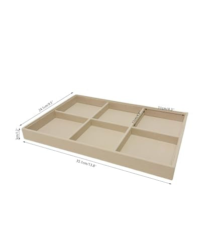 Beige Jewelry Organizer Tray 6 Compartment, Stackable Display Tray for Necklaces Bracelets Brooches Watches, Removable Dividers, Pebble Texture Finish, Drawer Insert Home Retail Trade Show - color: 6 Grid Jewelry Tray
