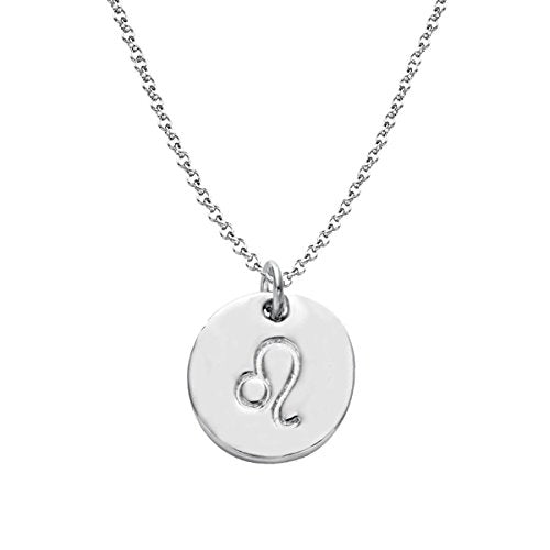 925 Sterling Silver Zodiac Necklace Disc Charm Necklace Gift for Your Wife Girlfriend or Family Member - style: Leo