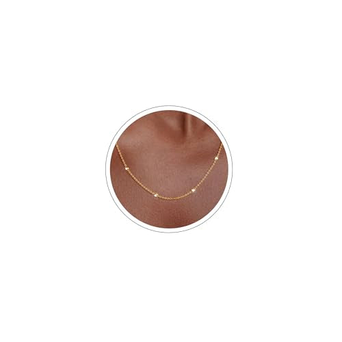 Carffordo Mothers Day Gifts 925 Sterling Silver Chain Necklace 16K Gold Plated Beaded Chain Necklace for Women Simple Dainty Choker Necklace Satellite Waterproof Link Necklace Trendy Jewelry Gifts - color: Gold, size: 20 Inches (Women's Long Length)